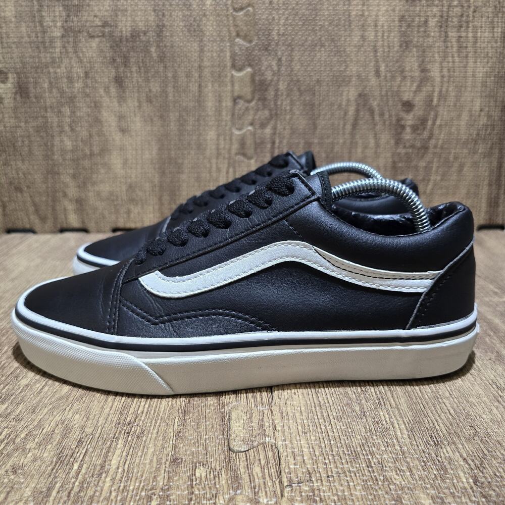 Vans Old Skool Black Leather White Stripe Sneaker Men 6.5 Women 8 Shoes